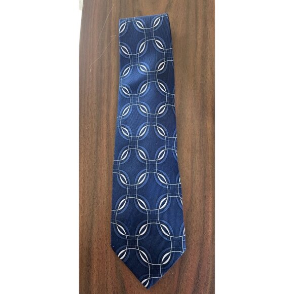 Vintage 1980's Giorgio Armani Men's 100% Silk Tie Jacquard Blue White Abstract T - Picture 1 of 9